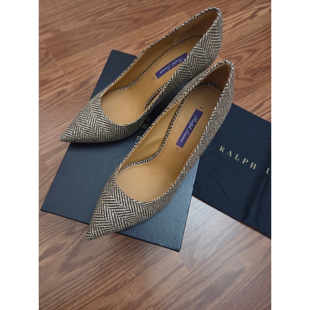 Ralph Lauren Purple Label Armissa Herringbone Tweed Pumps Brown EU 39.5 Italy